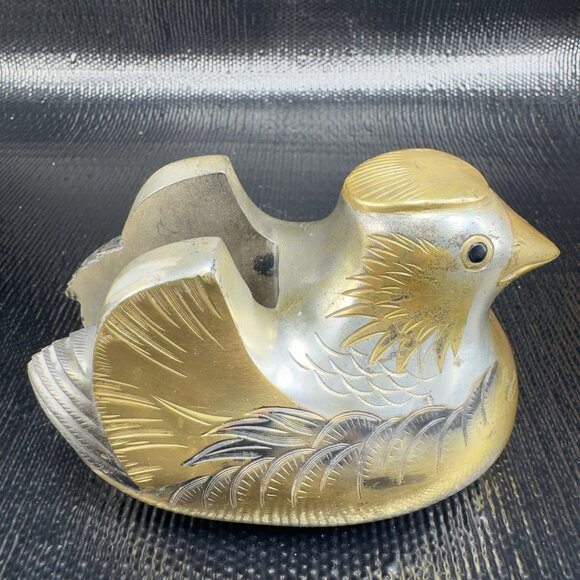 Antique Meiji Period Single Japanese Screen Holder Mandarin Duck Bird Gilt Heavy - Picture 7 of 11